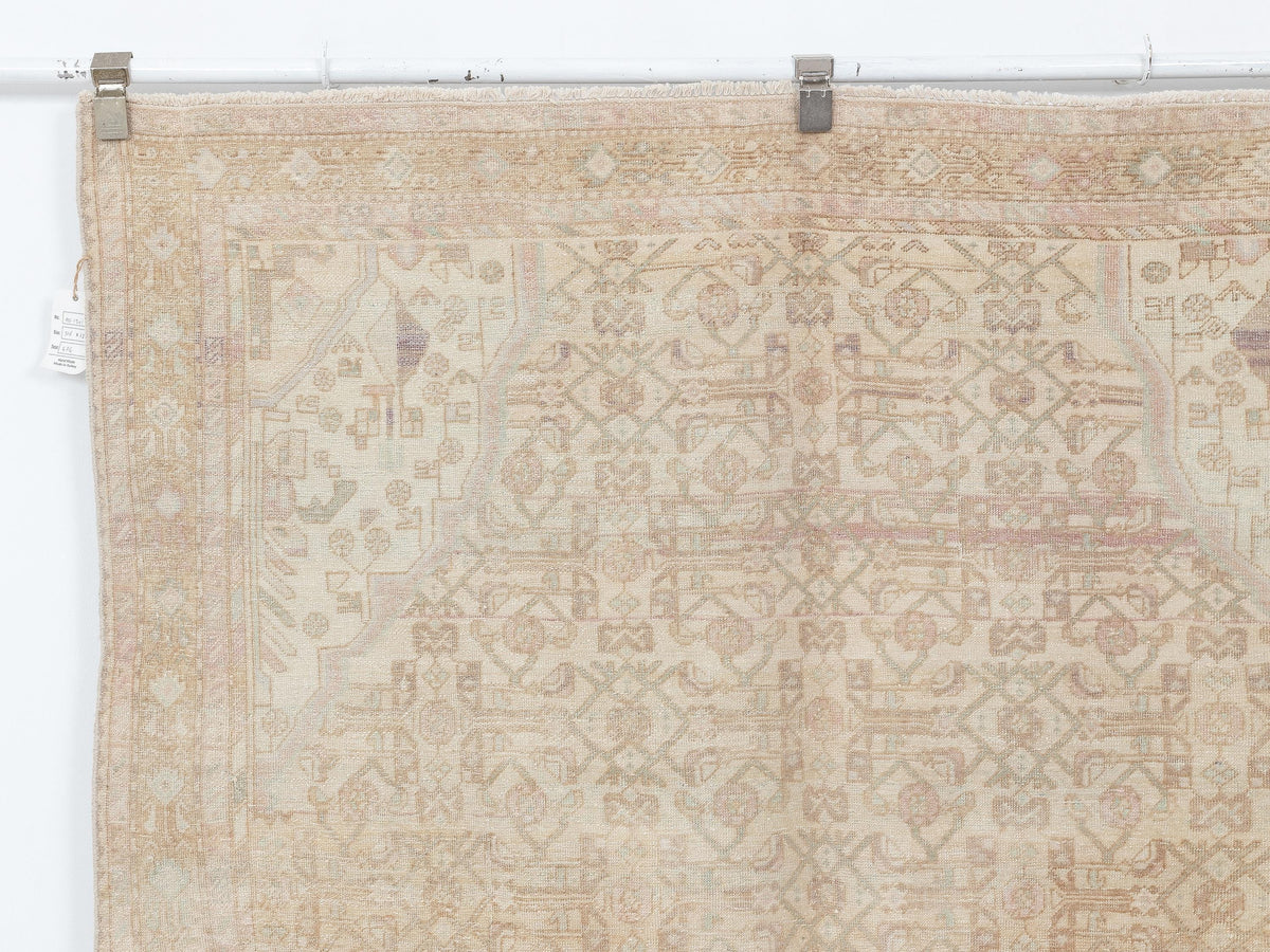 Handmade Wool Rug: 4,9x10,4 Feet,Neutral Decor Vintage Turkish Oushak Carpet Rugs.