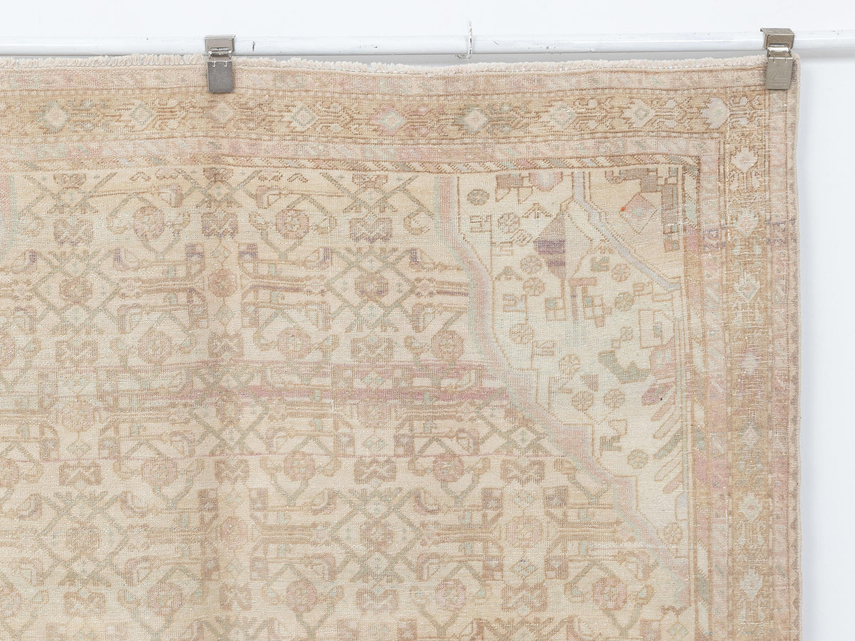 Handmade Wool Rug: 4,9x10,4 Feet,Neutral Decor Vintage Turkish Oushak Carpet Rugs.