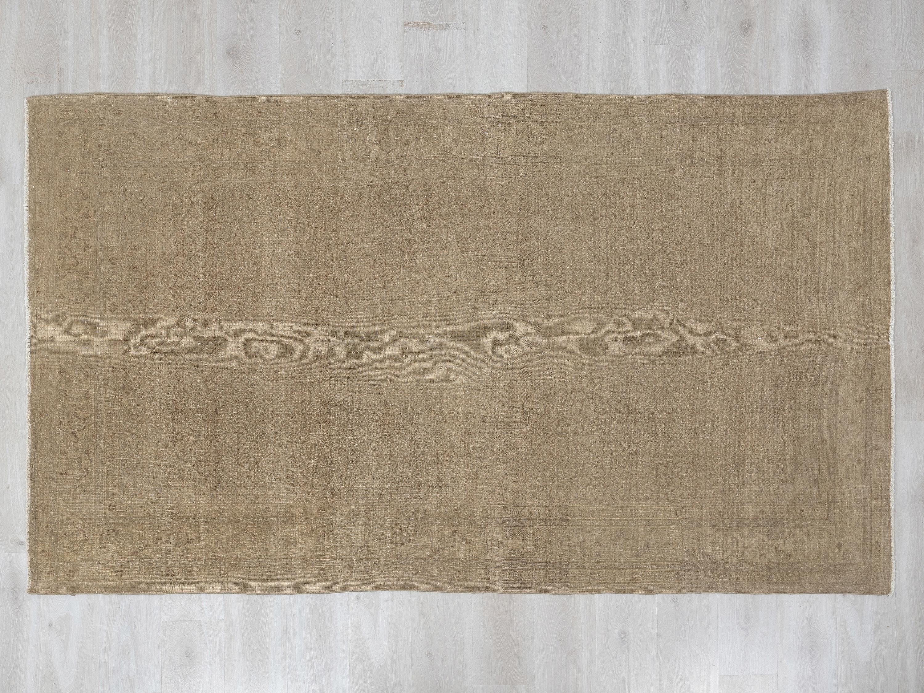 6x9 Turkish Vintage Rug: Light Brown Mid Century Modern,Handmade Wool Rugs.