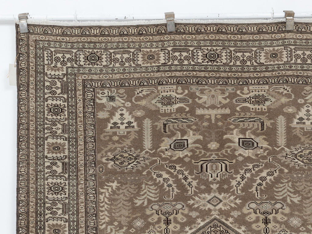 Brown Beige Handmade Wool Rug: 5.3x8.1 Feet,Vintage Turkish Carpet Rugs.