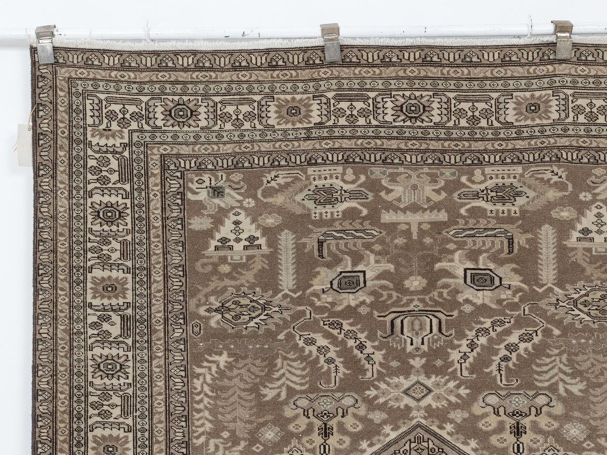Brown Beige Handmade Wool Rug: 5.3x8.1 Feet,Vintage Turkish Carpet Rugs.