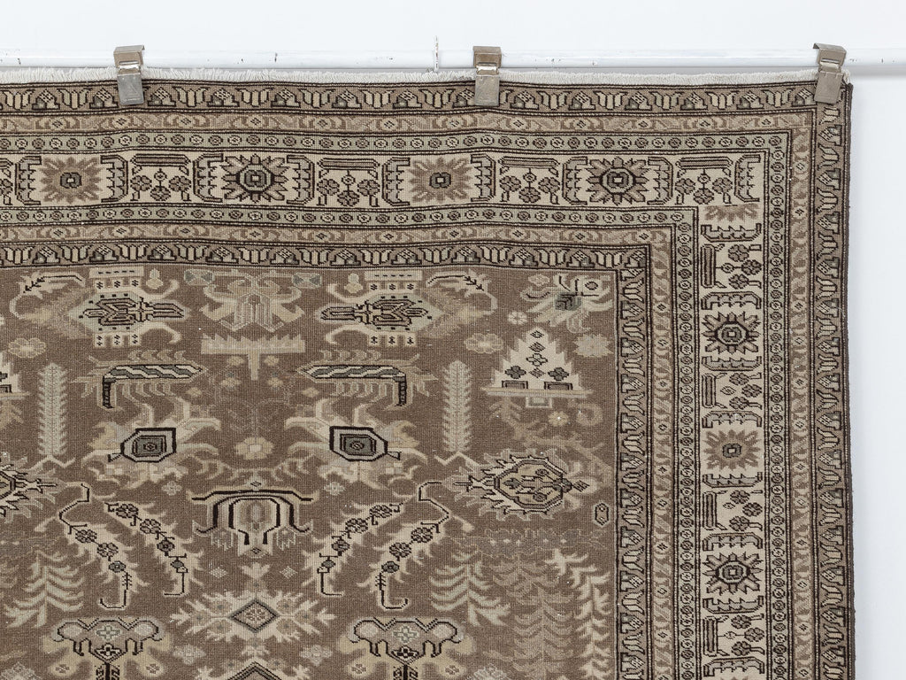 Brown Beige Handmade Wool Rug: 5.3x8.1 Feet,Vintage Turkish Carpet Rugs.