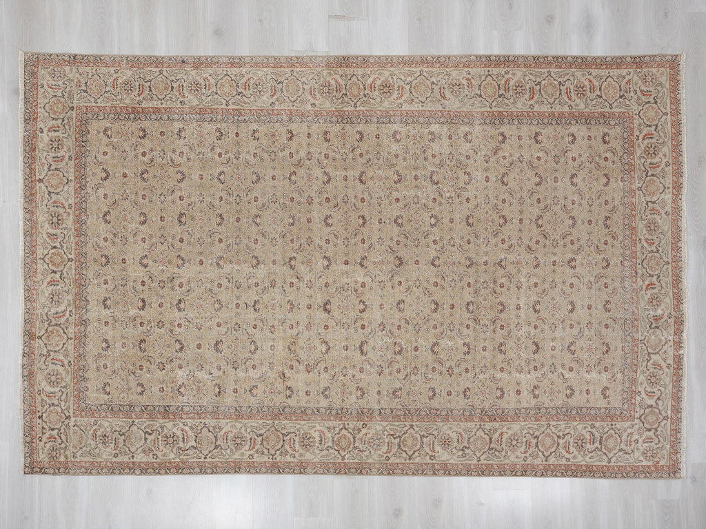 Turkish Vintage Wool Rug: 7.2x10.5 Feet, Antique Area Carpet,Handmade Oushak Rugs.