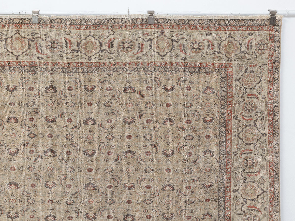 Turkish Vintage Wool Rug: 7.2x10.5 Feet, Antique Area Carpet,Handmade Oushak Rugs.