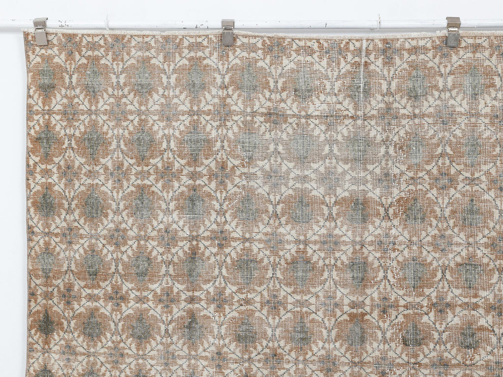 Turkish Vintage Wool Rug: 6.9x10.2 Feet, Art Deco Carpet,Handmade Oushak Rugs.