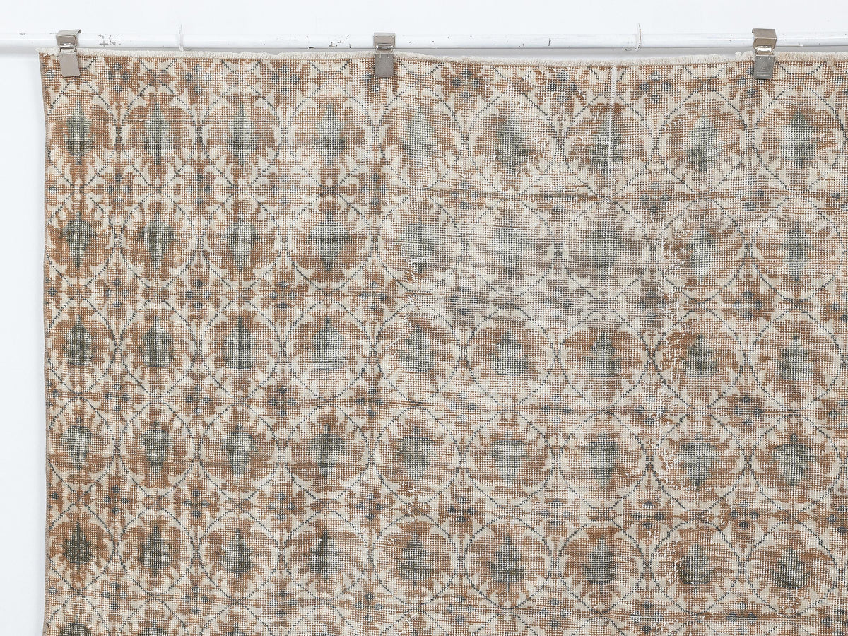 Turkish Vintage Wool Rug: 6.9x10.2 Feet, Art Deco Carpet,Handmade Oushak Rugs.