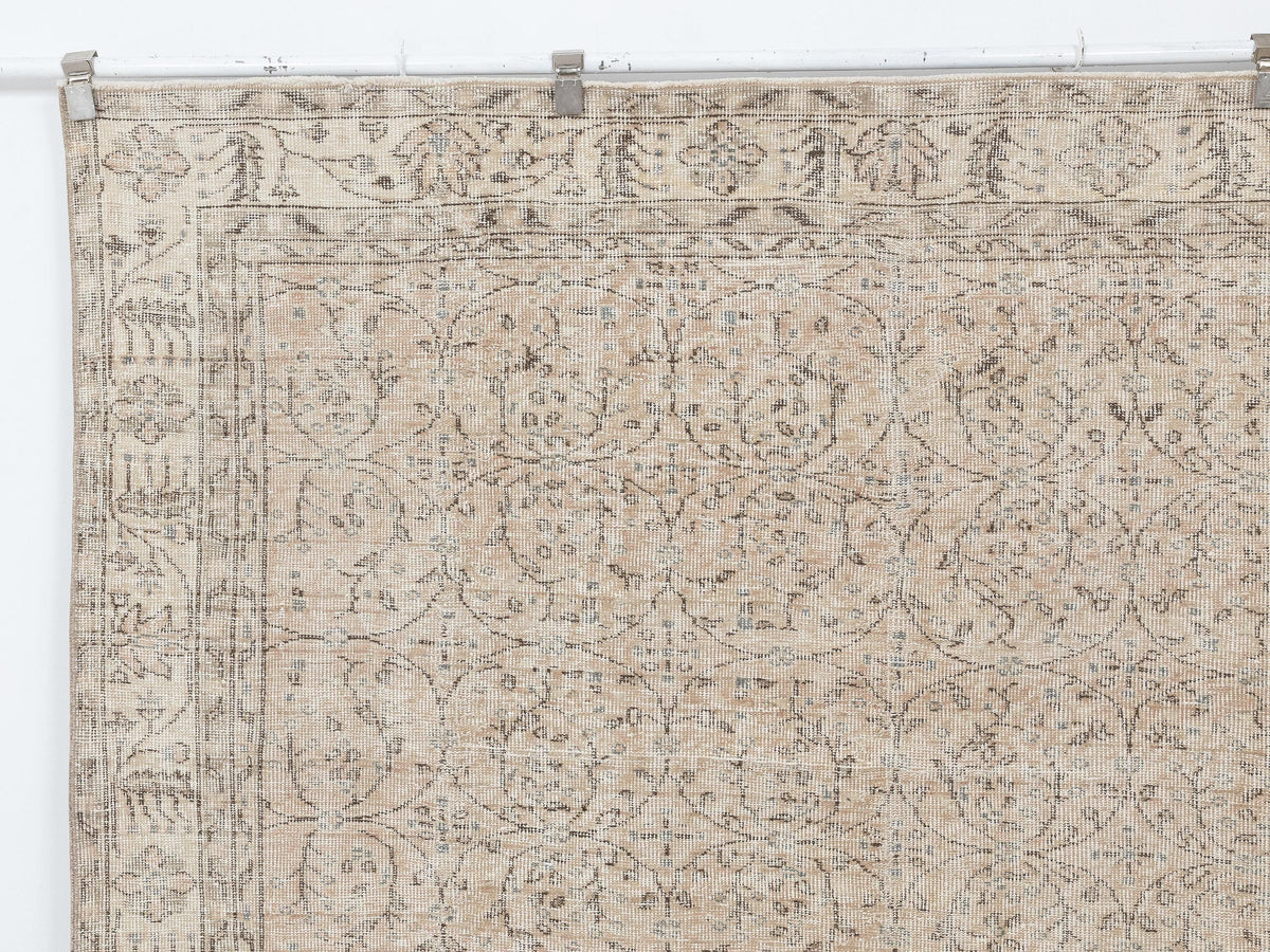 Vintage Turkish Oushak Wool Rug: 6.7x9.7 Feet,Neutral Handmade Carpet,Mid Century Modern.