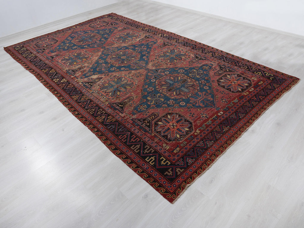 Antique Soumak Rug: 7.5x12 Ft, Oversize Turkish Wool Unique Decor Rugs.