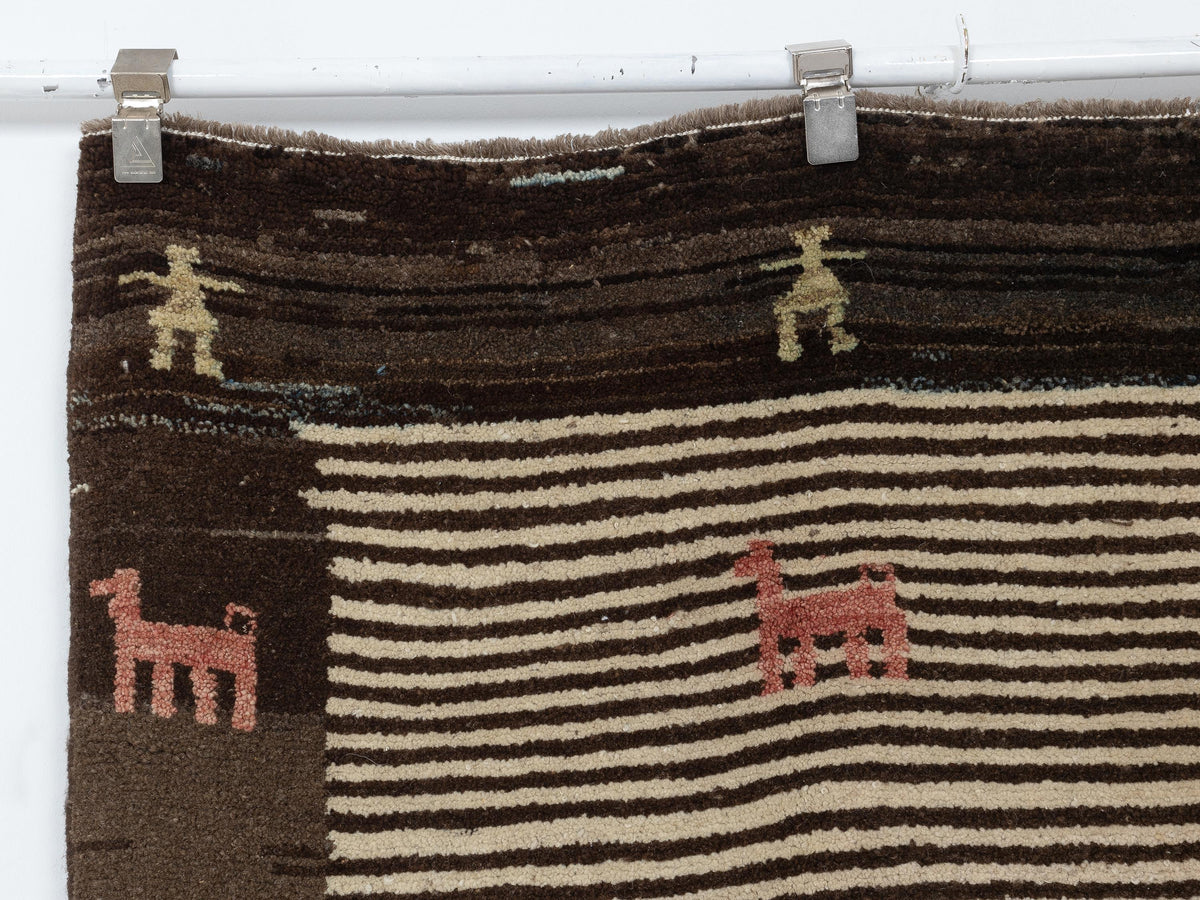 Vintage Turkish Wool Rug Runner: 3.1x9.4 Feet,Brown Beige Tribal Pattern Rugs,Hallways Decor.