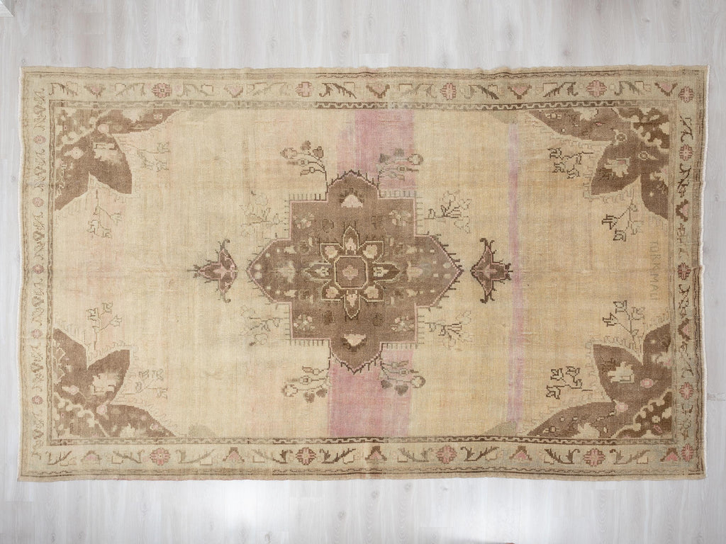Handmade Wool Rug: 8.4x13 Feet,Oversize Turkish Kars Area Carpet,Brown Pink Vintage Rugs.