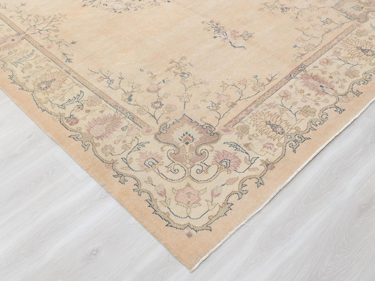 1960s Vintage Handmade Wool Rug: Unique Pastel Color Turkish Oushak Carpet Rugs | 6,7x10 Feet,