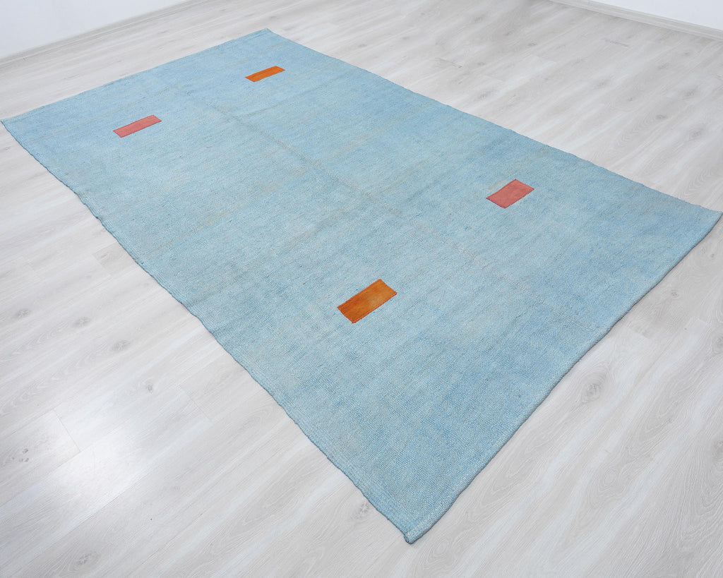 Overdye Blue Turkish Hemp Kilim Rug,5.6x9,6 Feet.