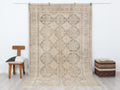 Vintage Turkish Wool Carpet Rug: 6.4x9.8 Feet,Neutral Oushak Rugs,
