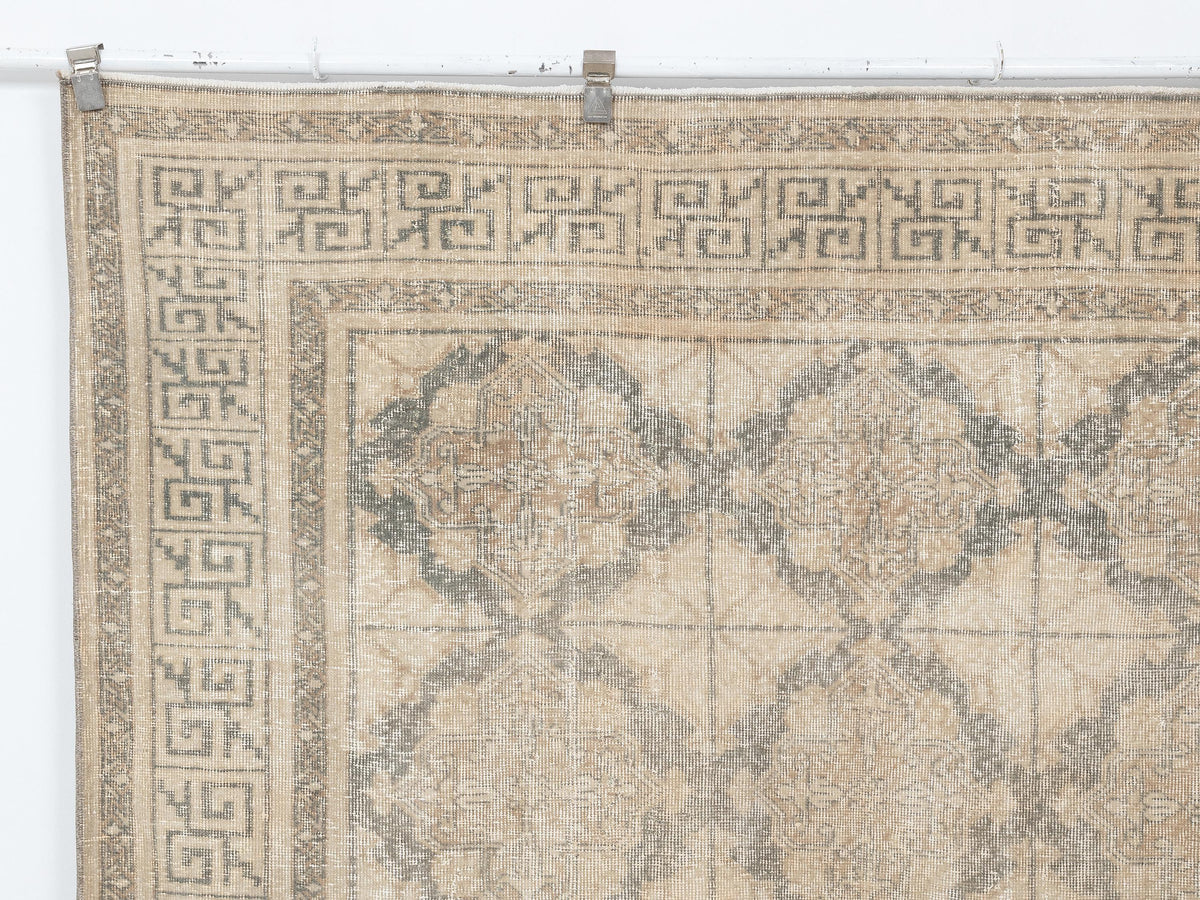 Vintage Turkish Wool Carpet Rug: 6.4x9.8 Feet,Neutral Oushak Rugs,