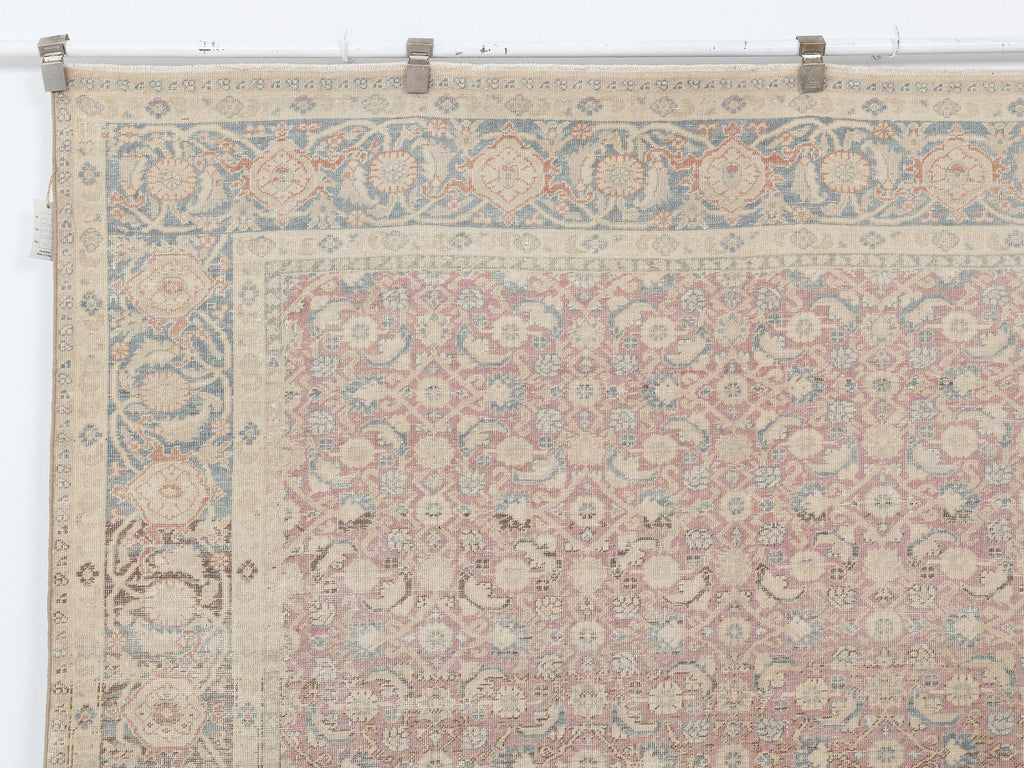Floral Pattern Vintage Turkish Wool Carpet Rug: 6.5x9.4 Feet,Blue,Muted Red Oushak Rugs.