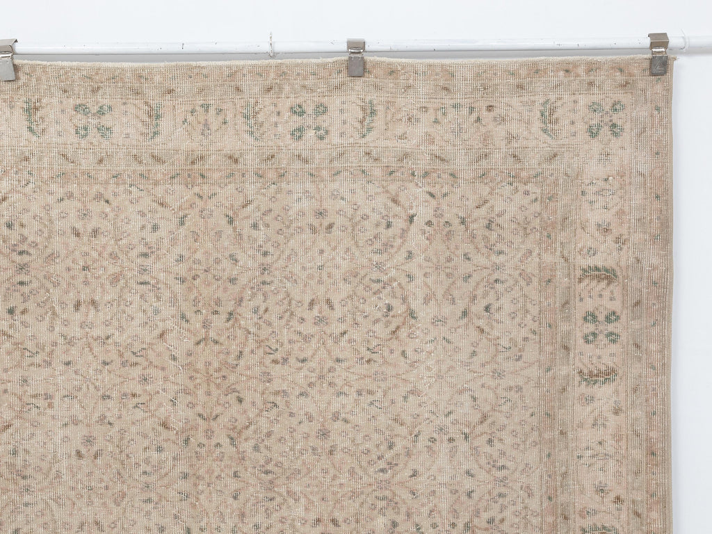 Floral Design Handmade Wool Rug: 6.6x9.7 Feet,Neutral Turkish Vintage Oushak Carpet.