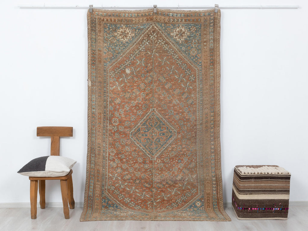 Antique Handmade Wool Carpet Rug: 5x8 Kurdish Area Rugs,Wall Hanging Decor.