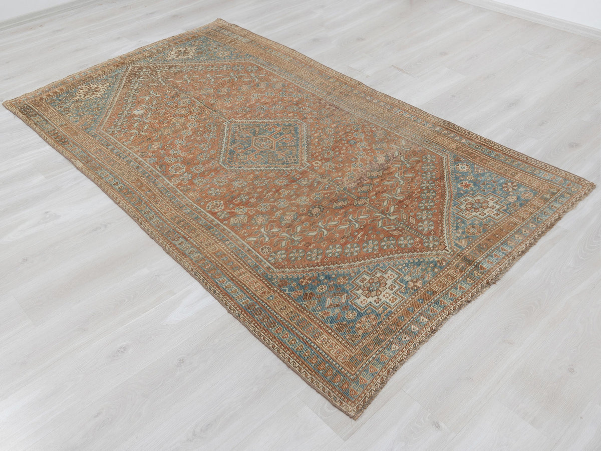 Antique Handmade Wool Carpet Rug: 5x8 Kurdish Area Rugs,Wall Hanging Decor.