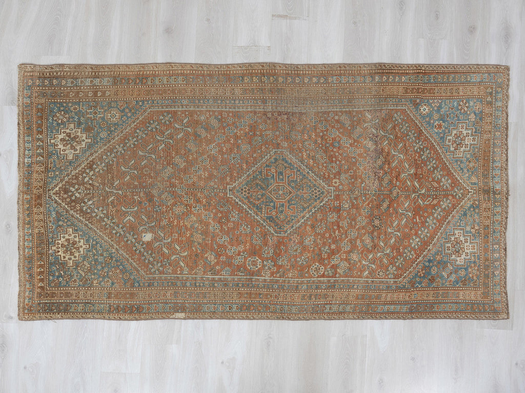 Antique Handmade Wool Carpet Rug: 5x8 Kurdish Area Rugs,Wall Hanging Decor.