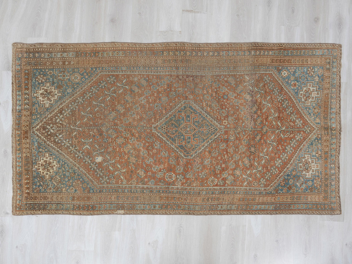 Antique Handmade Wool Carpet Rug: 5x8 Kurdish Area Rugs,Wall Hanging Decor.