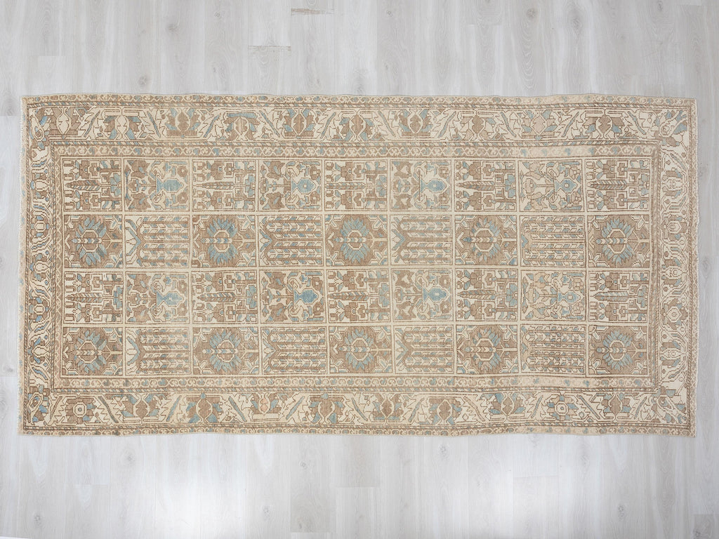 Neutral Handmade Wool Rug: 5.1x9.5 Feet,Vintage Turkish Oushak Carpet Rugs.