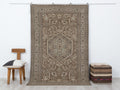 Brown Beige Handmade Wool Rug: 5.3x8.1 Feet,Vintage Turkish Carpet Rugs.