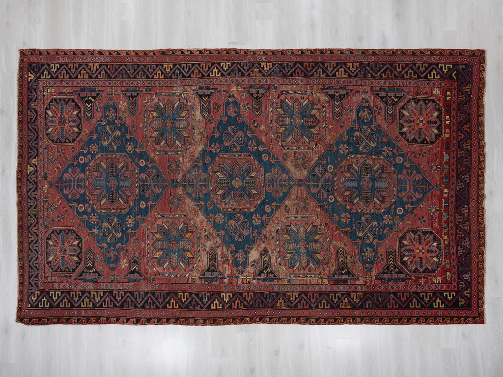Antique Soumak Rug: 7.5x12 Ft, Oversize Turkish Wool Unique Decor Rugs.